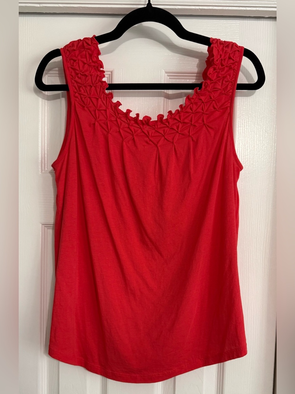 Maeve by Anthropologie Red Smocked Scoop Neck Tank Top